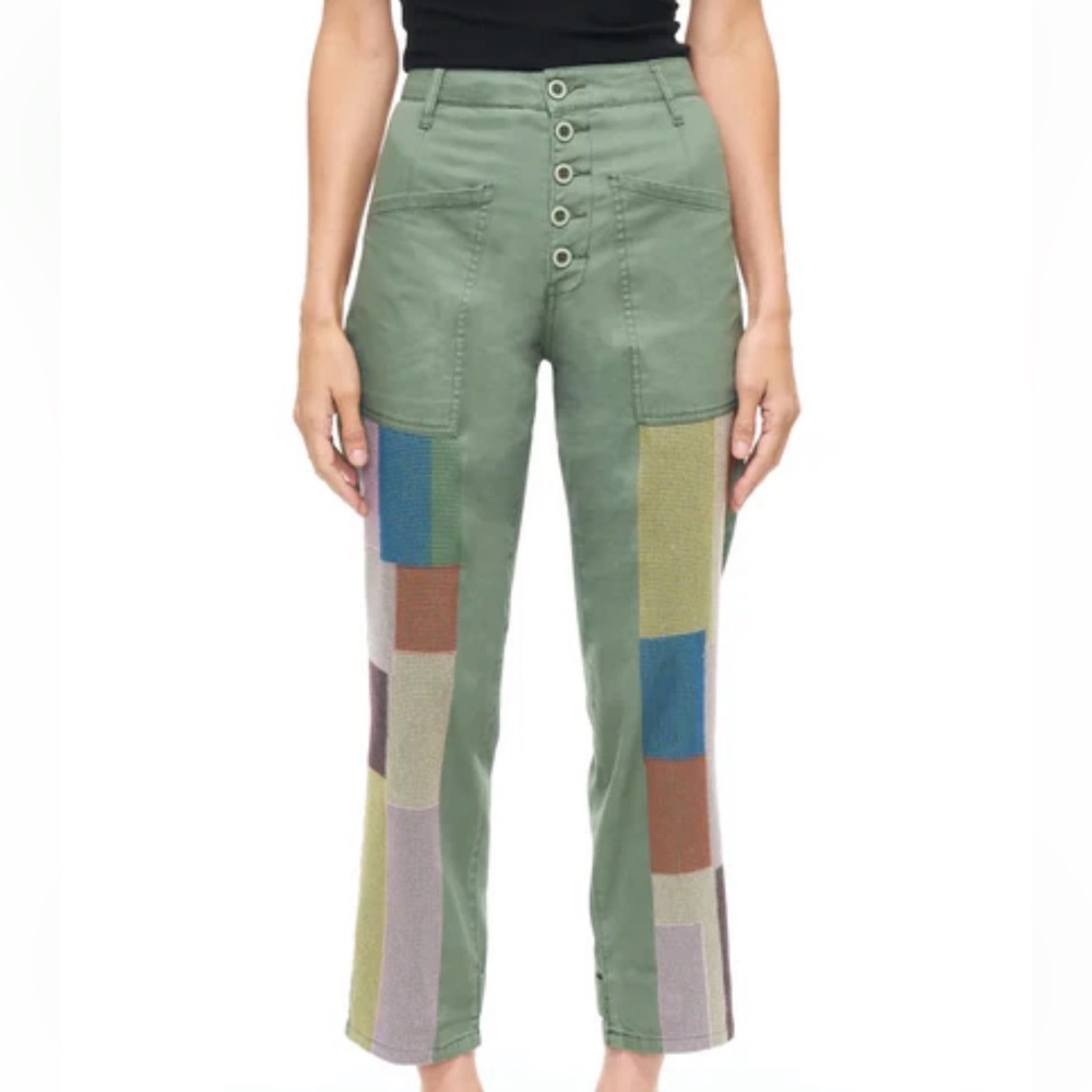 Pistola Tammy High Rise Trouser Pants Button Fly Colonel Rainbow Patch Pockets